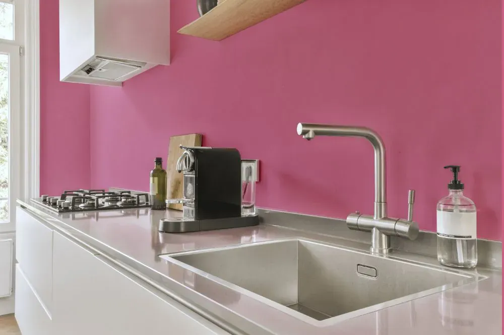 Sherwin Williams Vivacious Pink kitchen painted backsplash