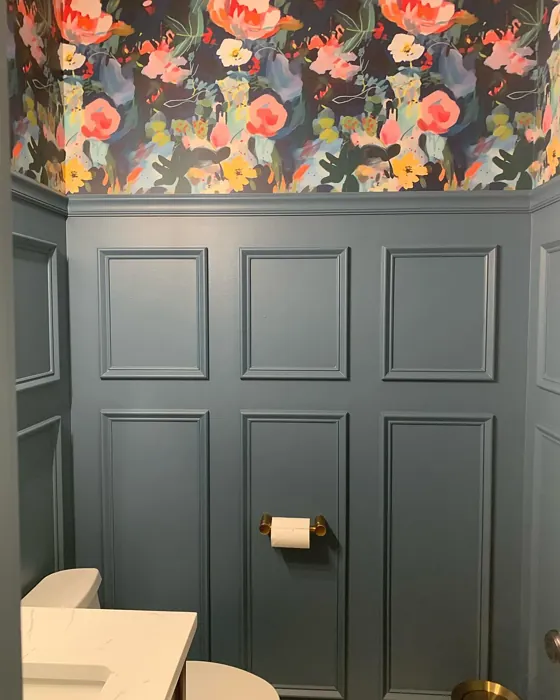 Sherwin Williams Waterloo bathroom wall panelling 