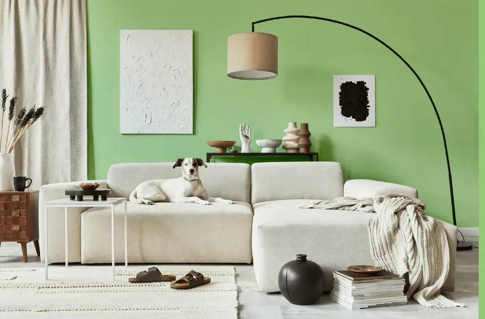 Sherwin Williams Witty Green cozy living room