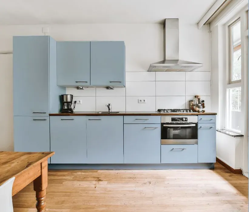 Sherwin Williams Wondrous Blue kitchen cabinets