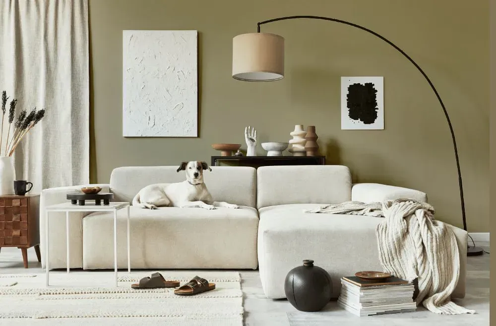 Sherwin Williams Worn Khaki cozy living room