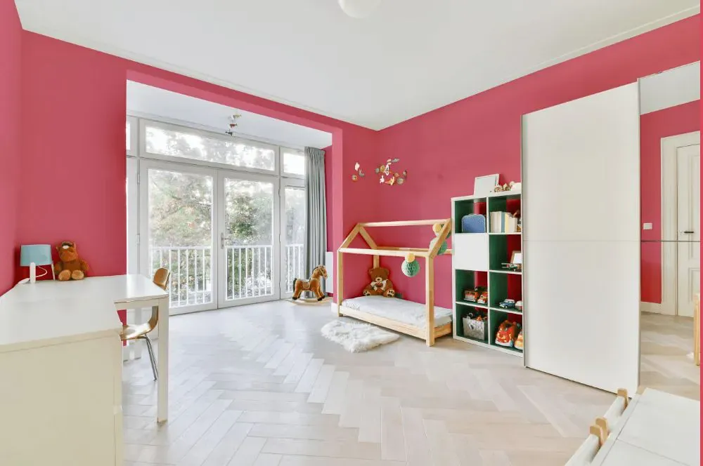 Sherwin Williams Zany Pink kidsroom interior, children's room