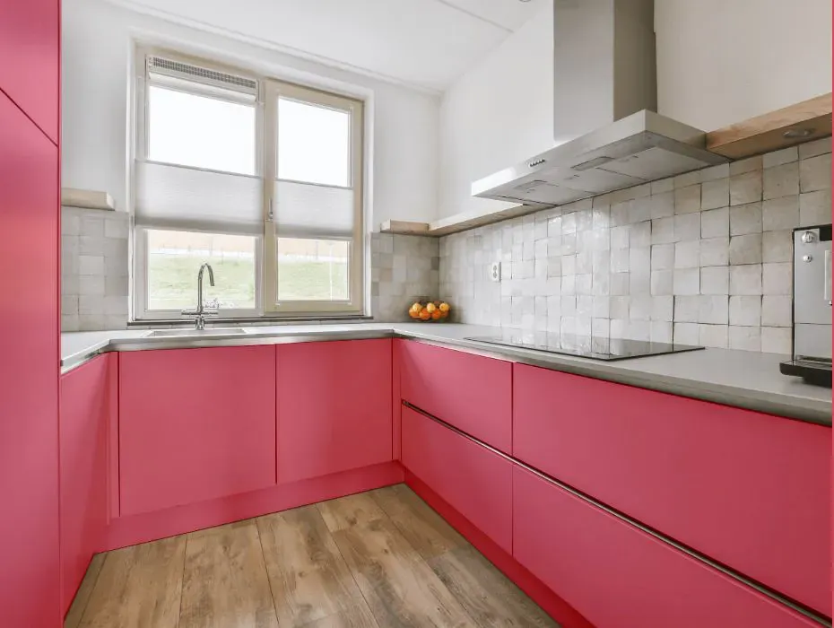 Sherwin Williams Zany Pink small kitchen cabinets