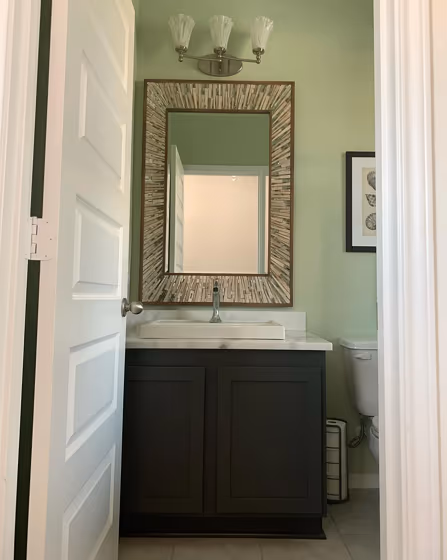 Sherwin Williams Acanthus bathroom