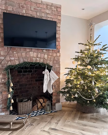 Farrow and Ball Ammonite living room fireplace color