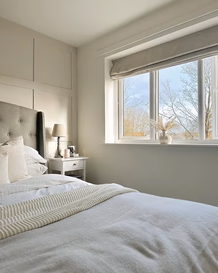 Farrow and Ball Ammonite bedroom interior