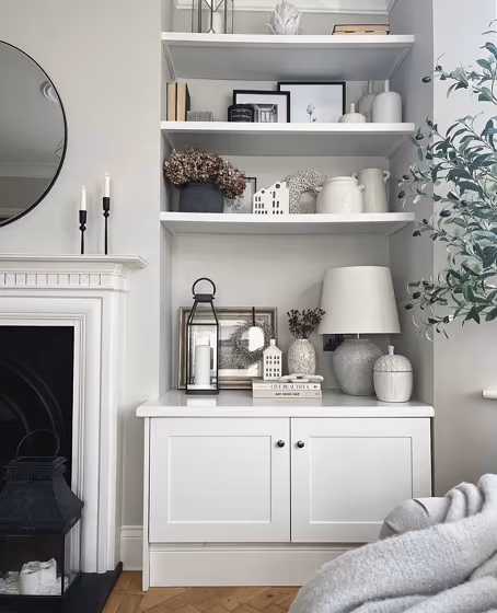 Farrow and Ball Ammonite living room fireplace paint review