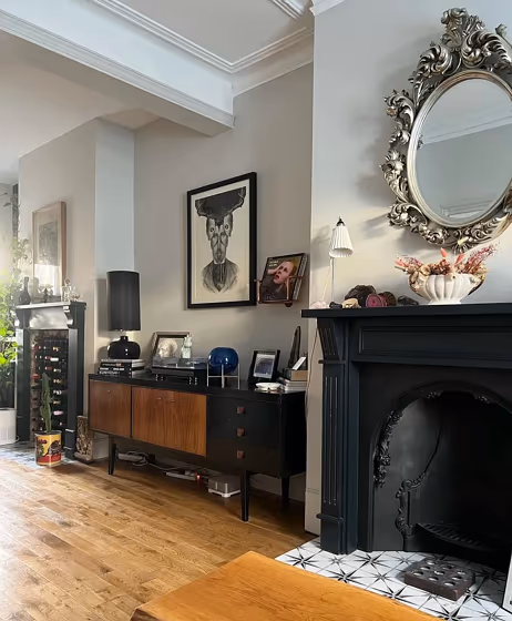 Ammonite living room fireplace color review