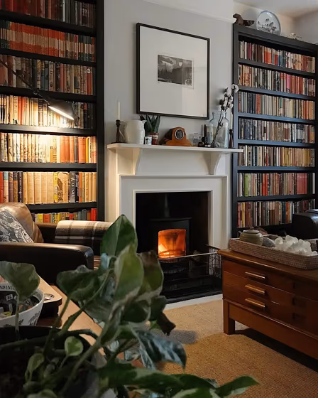 Farrow and Ball Ammonite living room fireplace picture