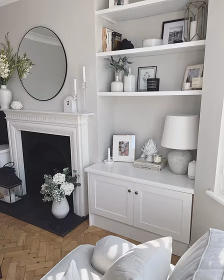 Farrow and Ball Ammonite living room fireplace picture