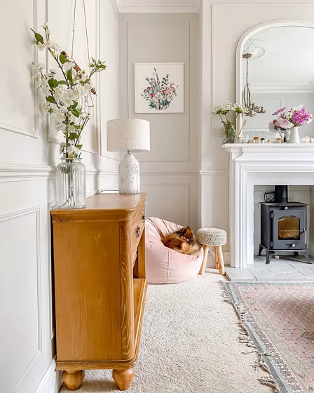 Farrow and Ball Ammonite living room fireplace inspiration
