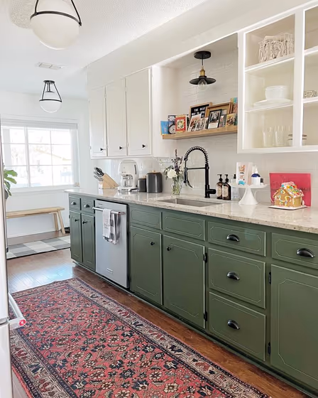 Green scandinavian kitchen cabinets Sherwin Williams Basil