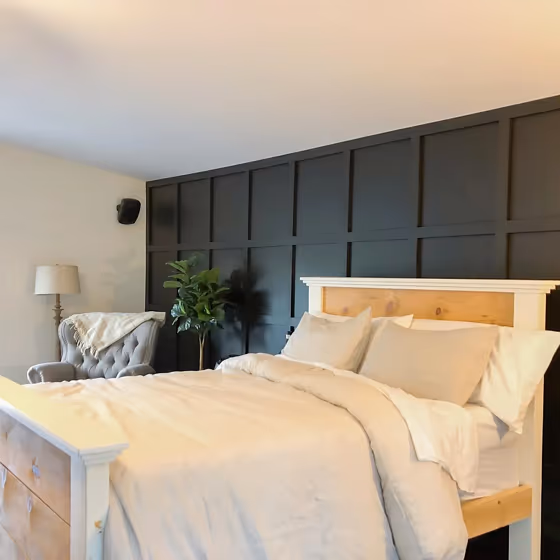 Behr Black bedroom panelling