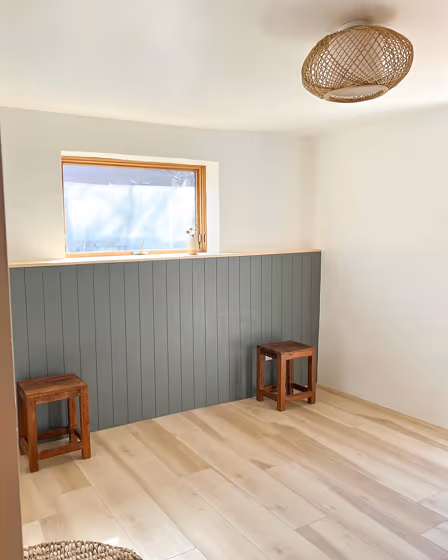 Behr Coastal Storm wall panelling color review