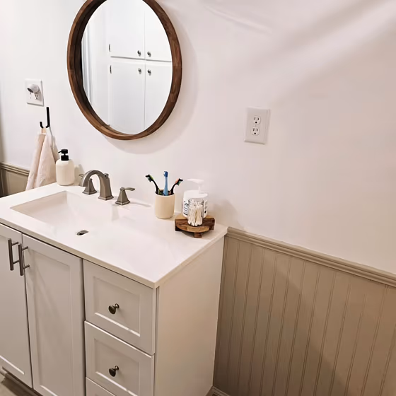 Creamy Mushroom bathroom wall panelling