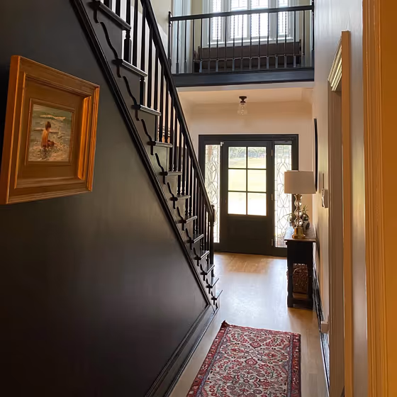 Benjamin Moore Black Satin hallway color