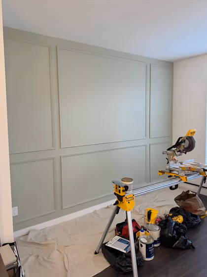 Benjamin Moore Grecian Green living room accent wall