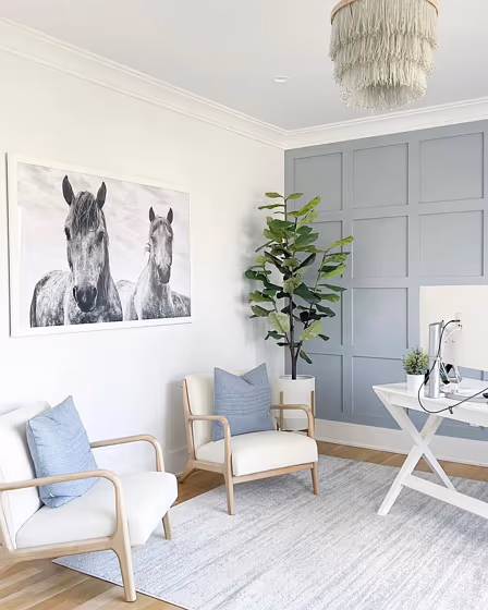 Benjamin Moore Iced Slate accent wall panelling