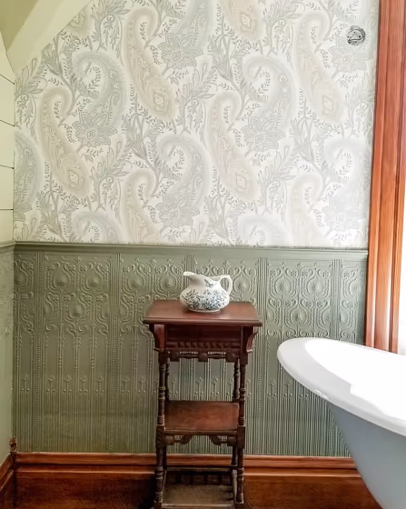 Benjamin Moore Secret Path bathroom wall panelling