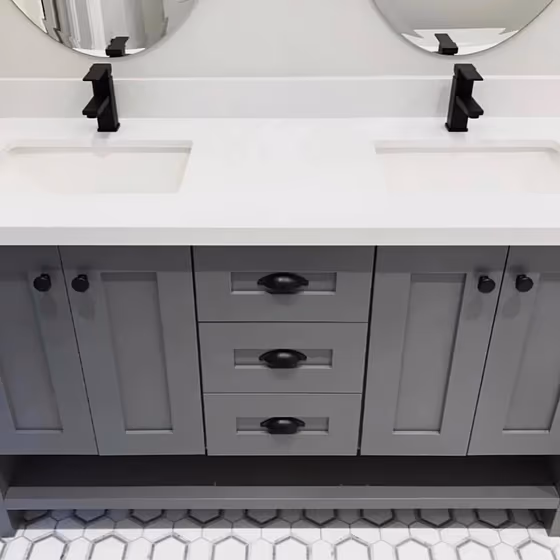 Benjamin Moore Steel Wool bathroom vanity color review