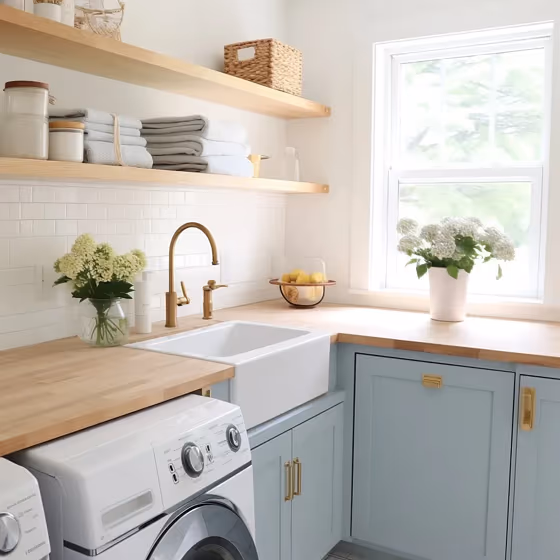 Benjamin Moore Sweet Bluette kitchen cabinets color