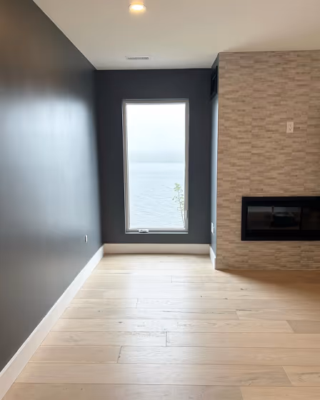 Benjamin Moore Trout Gray living room interior