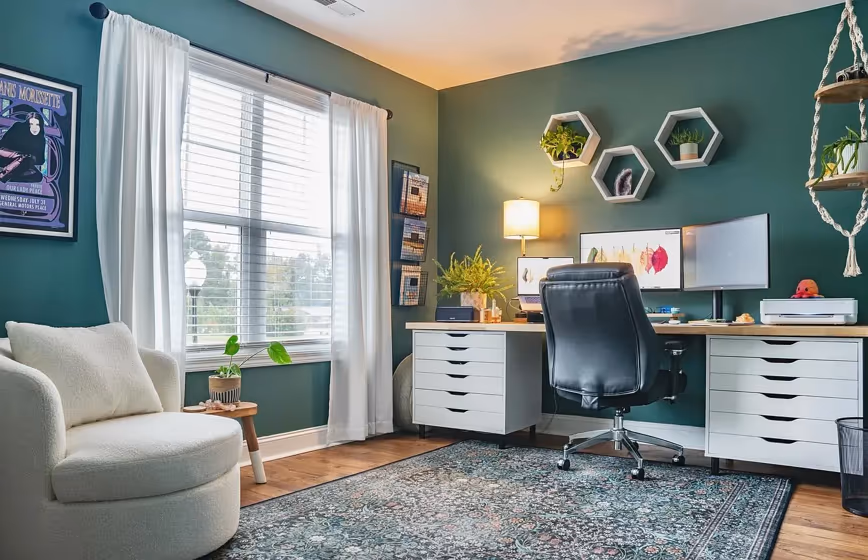Benjamin Moore Verdigris home office paint