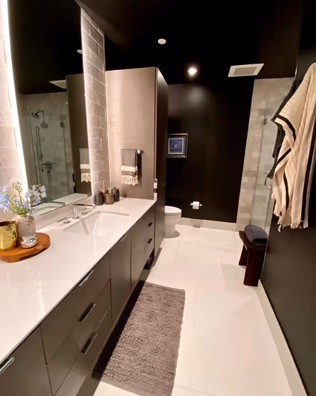 Sherwin Williams Black Magic bathroom