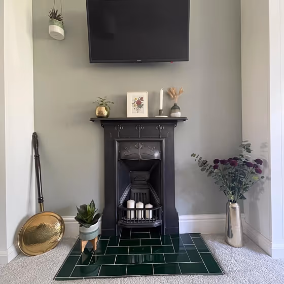 Farrow and Ball Blue Gray 91 living room fireplace