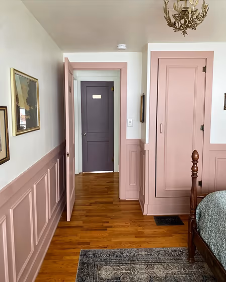 Sherwin Williams Cabbage Rose bedroom panelling color