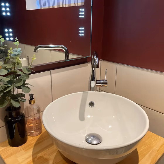 Cherry Chocolate bathroom makeover