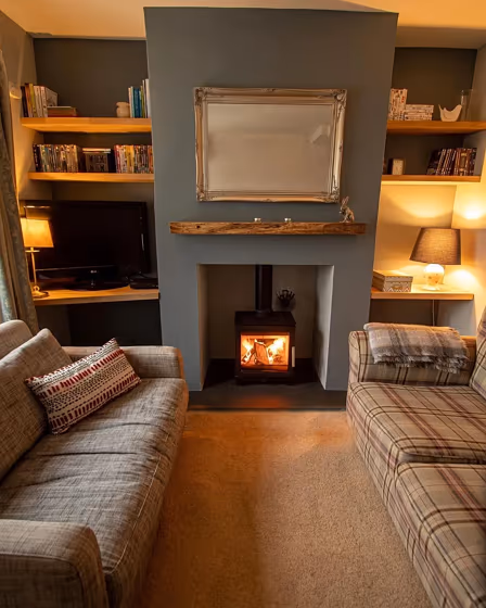 Dulux Denim Drift living room fireplace paint