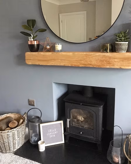 Dulux Denim Drift living room fireplace color