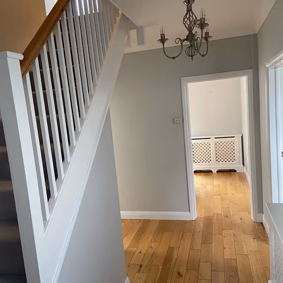 Hallway makeover Farrow and Ball Dimpse 277