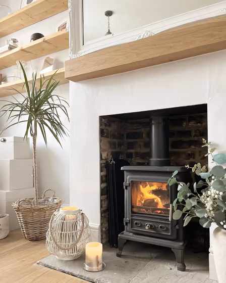 Dulux Rock Salt 50BG 83/009 living room fireplace