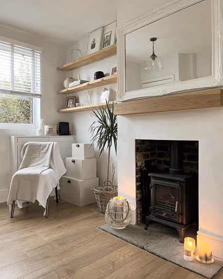 Dulux Rock Salt 50BG 83/009 living room fireplace