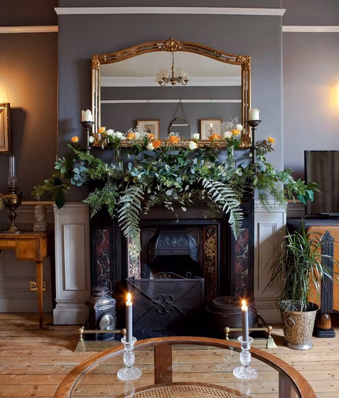Grey living room with fireplace Dulux Urban Obsession