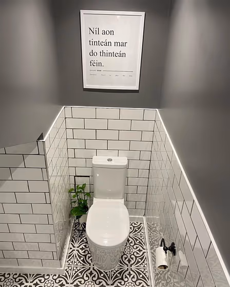 Grey scandi bathroom Dulux Urban Obsession review