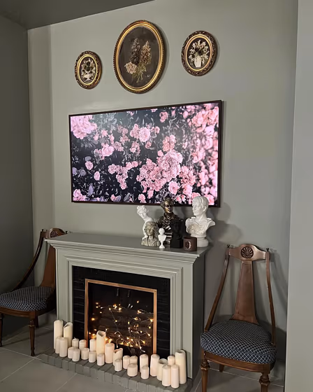 Evergreen Fog Living Room Fireplace