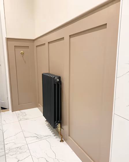 Farrow and Ball Dead Salmon bathroom wall panelling