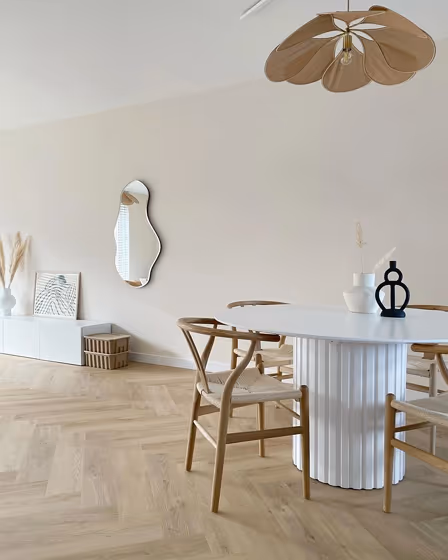 Boho living room interior Farrow and Ball Dimity