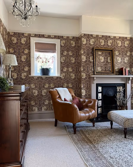 Farrow and Ball Dimity living room fireplace paint review