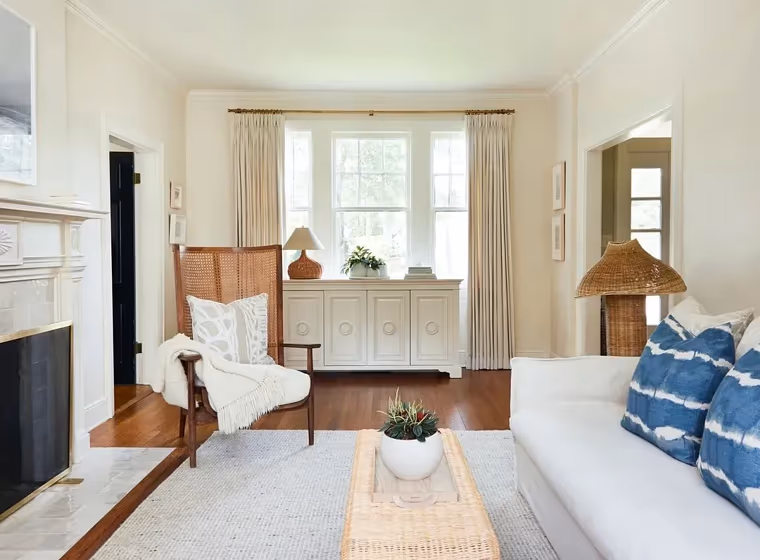 Farrow and Ball Dimity living room fireplace makeover