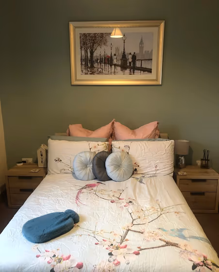 Farrow and Ball Green Blue victorian bedroom interior