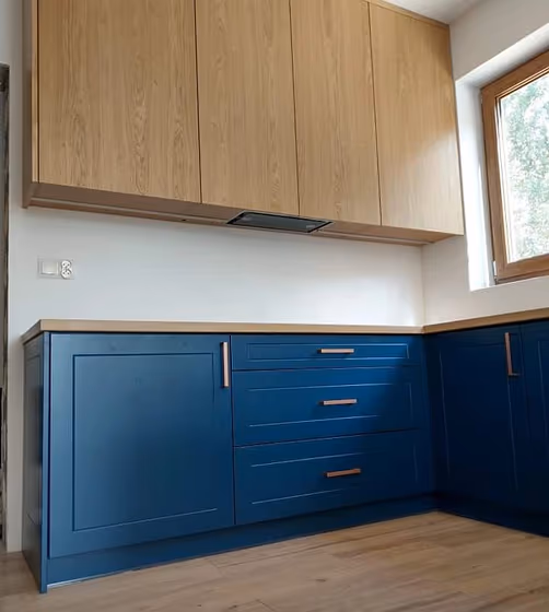 Green blue RAL 5001 kitchen cabinets