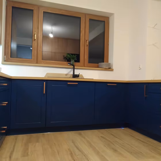 Green blue RAL 5001 kitchen cabinets