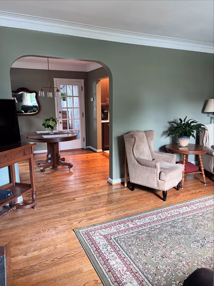 Sherwin Williams Green Earth living room 
