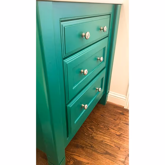 Sherwin Williams Greenbelt bathroom vanity 