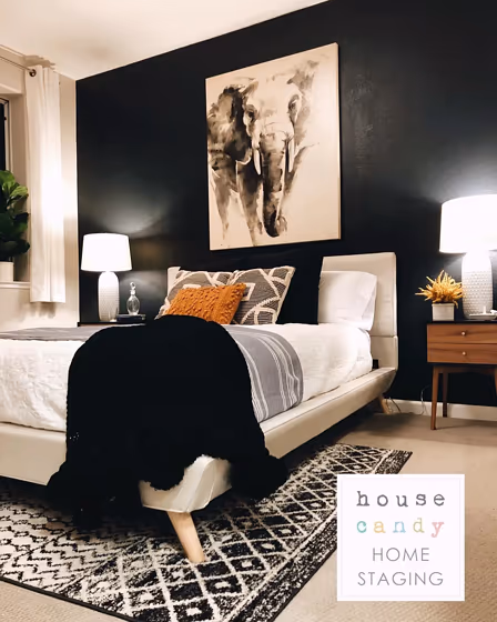 Sherwin Williams Inkwell bedroom accent wall