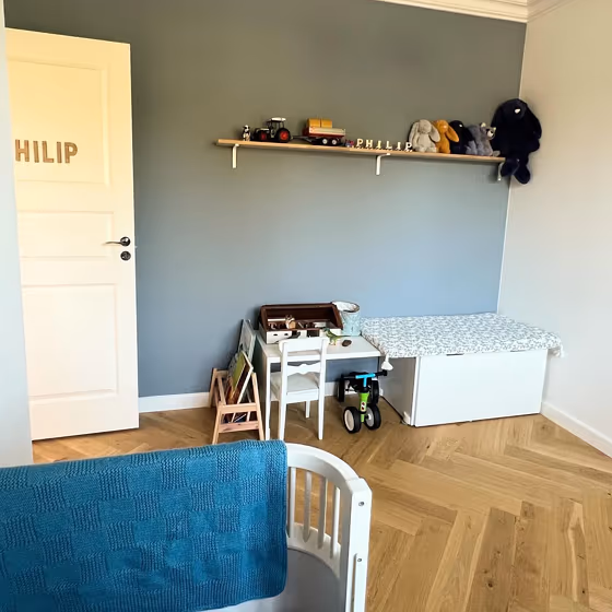 Jotun Natural Blue nursery accent wall